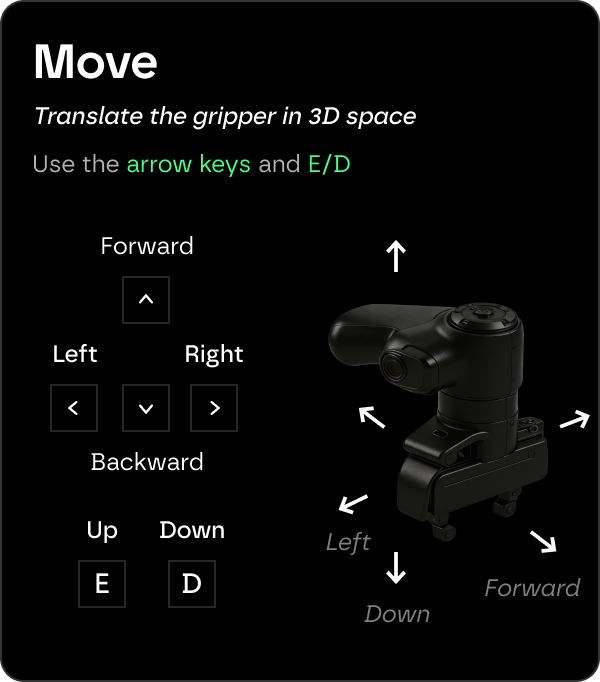 Move controls: translate the gripper with arrow keys and E/D